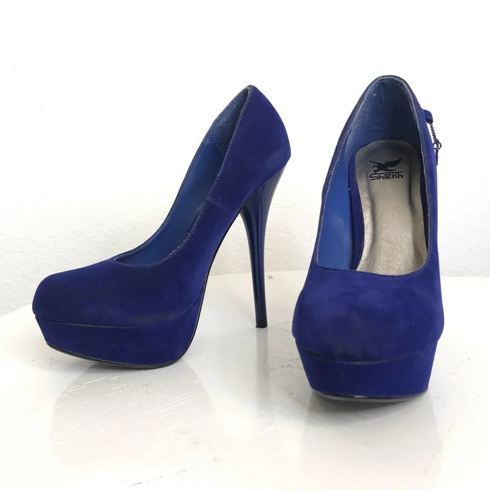 Sheikh 5.5 cool blue platform pumps